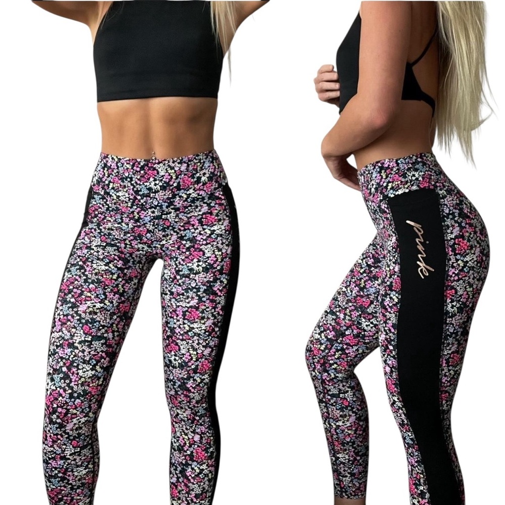 Victoria’s Secret PINK Ultimate Floral Leggings | Size L | Black Pink Print